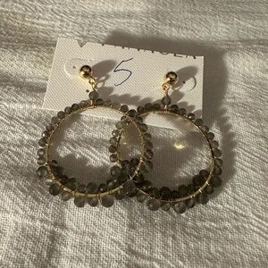 Chic Gold and Gray Beaded Hoop Earrings